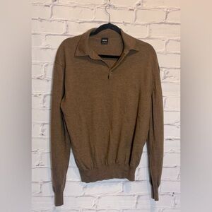 BOSS Brown Merino Wool Collared Long Sleeves Soft Minimalist Sweater